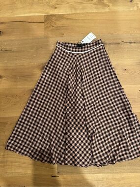 Zara Black and Pink Checked A-Line Midi Skirt